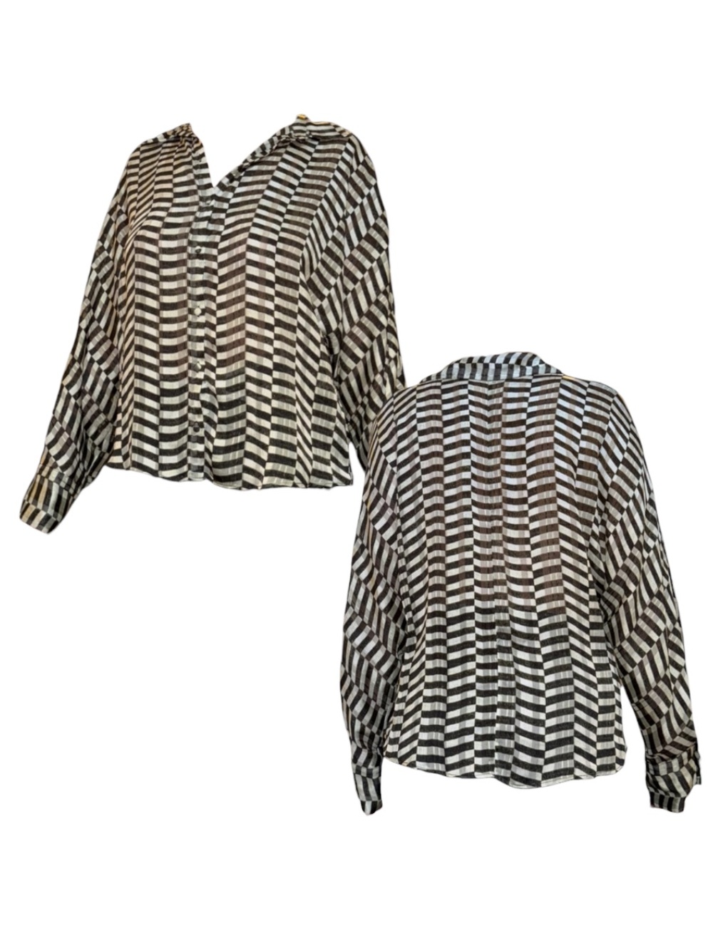 Zara Black and White Striped Button Down Shirt